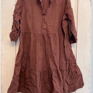 Rustic Brown Long-Sleeve linen Dress